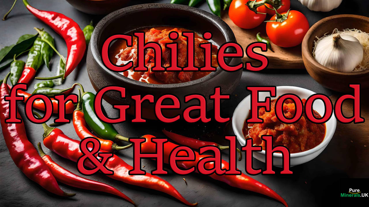 A colorful image of chilies and spicy dishes, featuring chili peppers.