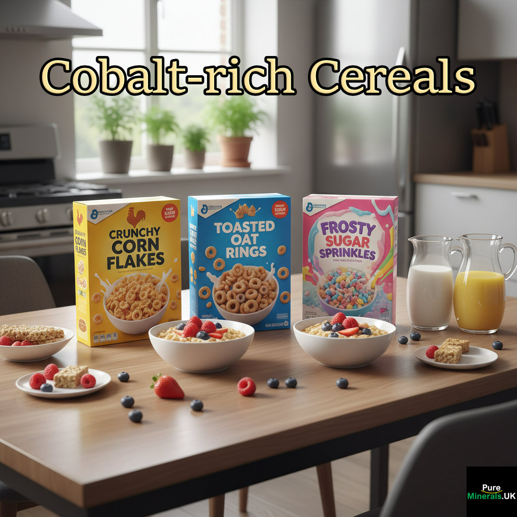 A variety of breakfast cereal boxes, bowls of cereal, milk, and berries arranged on a modern dining table.