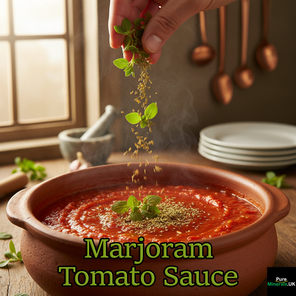 A bowl of tomato sauce with marjoram.