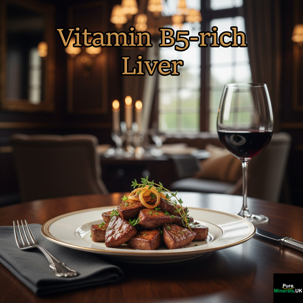 A plate of sautéed beef liver and kidney garnished with herbs and onions, served with a glass of red wine in an elegant dining room.