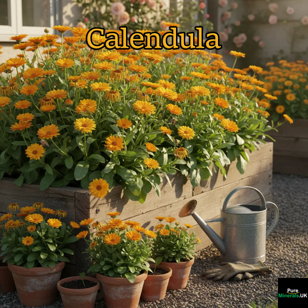 Pot Marigold blooming in a small back garden.