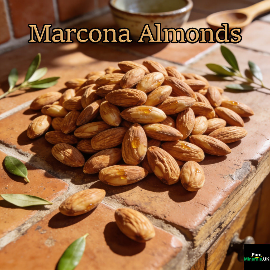 A close-up of Marcona almonds.