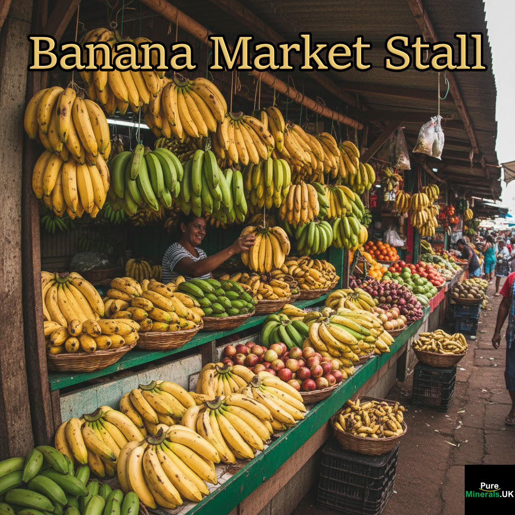 Ripe and unripe bananas on sale at a Brazilian market.