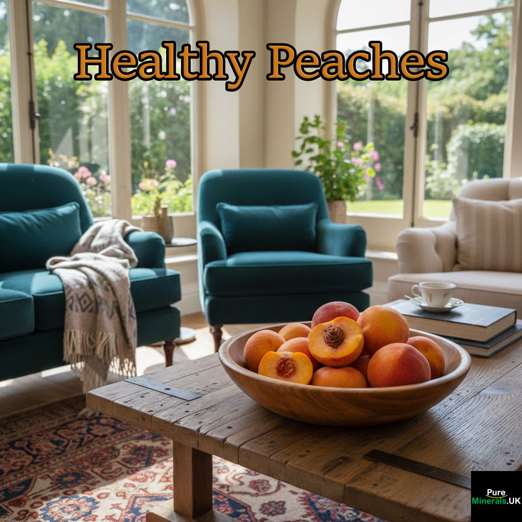 A bowl of healthy peaches in a comfy lounge.