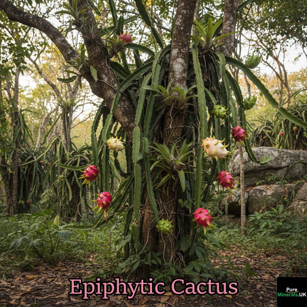 Dragon fruit cacti are vining, epiphytic plants that rely on trees, rocks, or other vertical structures for support. While they can root in the soil, their aerial roots are designed to cling to trees in their natural, tropical habitats to climb toward sunlight.