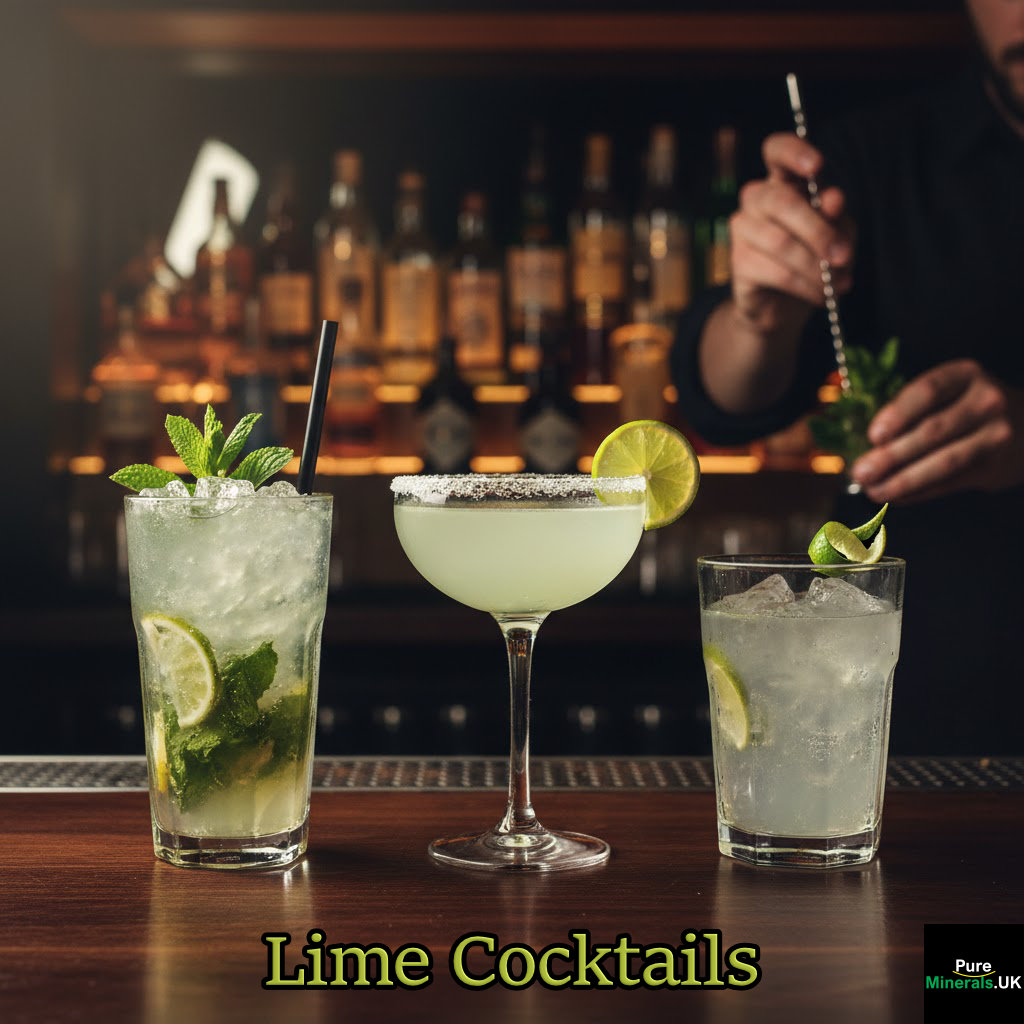 Lime cocktails and mocktails in a cocktail bar setting.