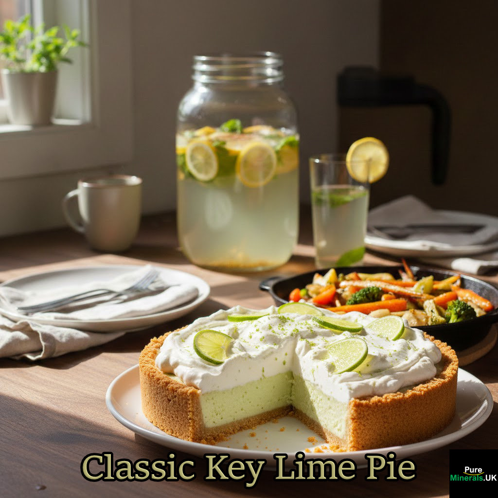 Classic Key lime pie in a cocktail bar setting.