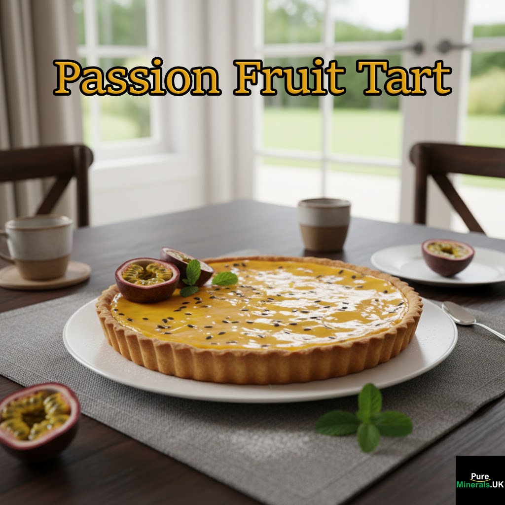 Passion Fruit Tart in a dining room setting.