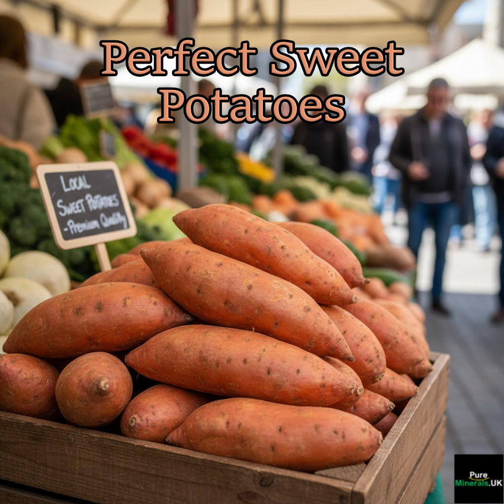 Perfect Sweet Potatoes in a marketplace setting.