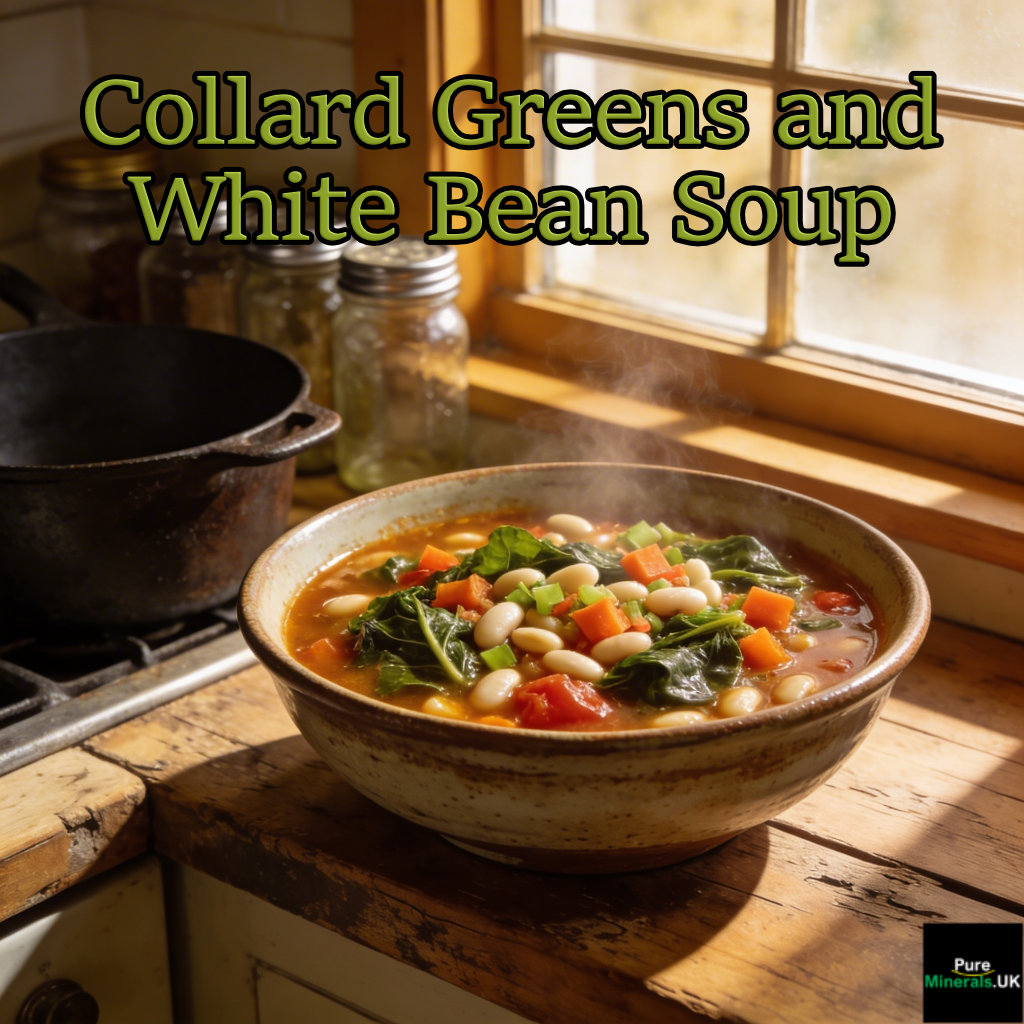Collard Greens and White Bean Soup in a Southern Kitchen.