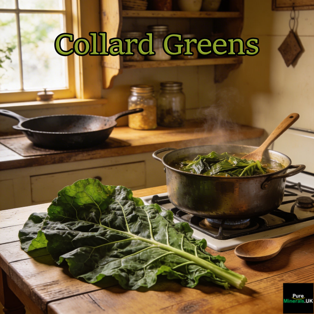 Collard greens cooking in a Southern Carolina kitchen.