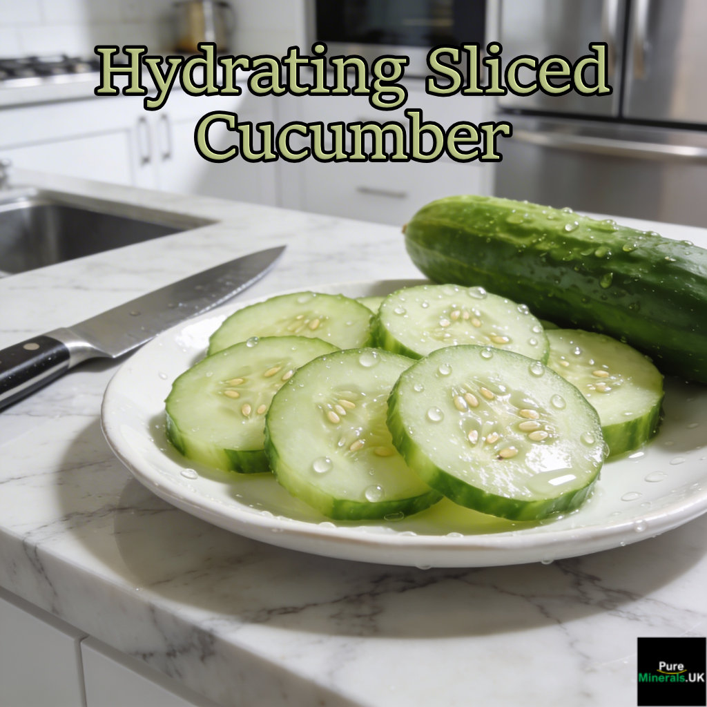 Hydrating sliced cucumber on a kitchen table.