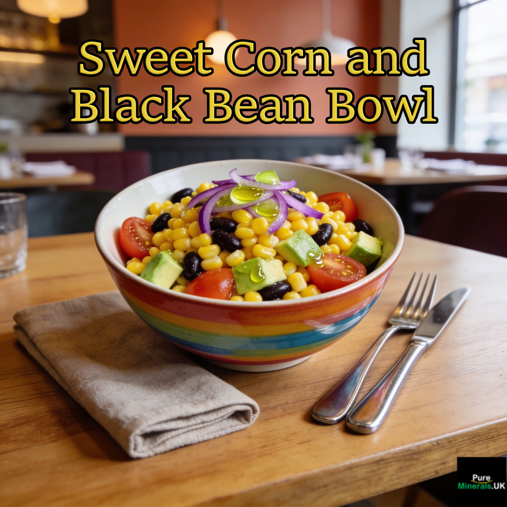Sweet corn and black bean bowl in a restaurant setting