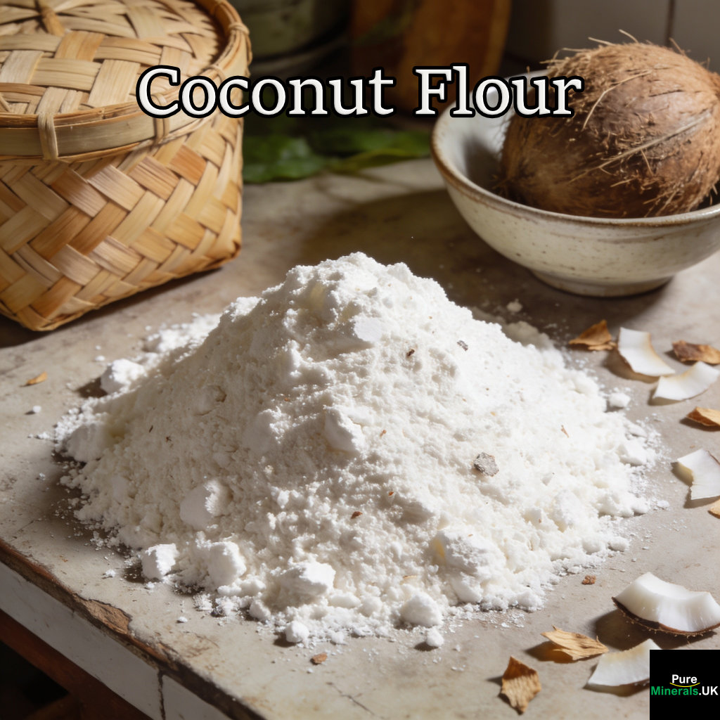 Coconut flour is made from dried, defatted coconut meat ground into a fine powder.