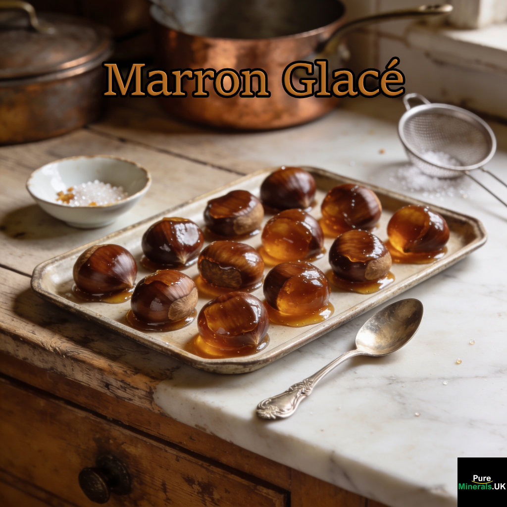 Marron glacé is the classic French preparation of candied chestnuts involves slowly poaching peeled chestnuts in sugar syrup — a labor-intensive but rewarding confection with deep culinary tradition.
