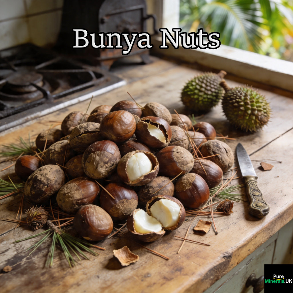 Bunya nuts are large, edible seeds from the cones of the Australian native Bunya Pine (Araucaria bidwillii), featuring a starchy, chestnut-like flavor. They are technically not nuts but seeds, often compared to chestnuts, potatoes, or pine nuts, and are traditionally eaten roasted, boiled, or ground into flour.