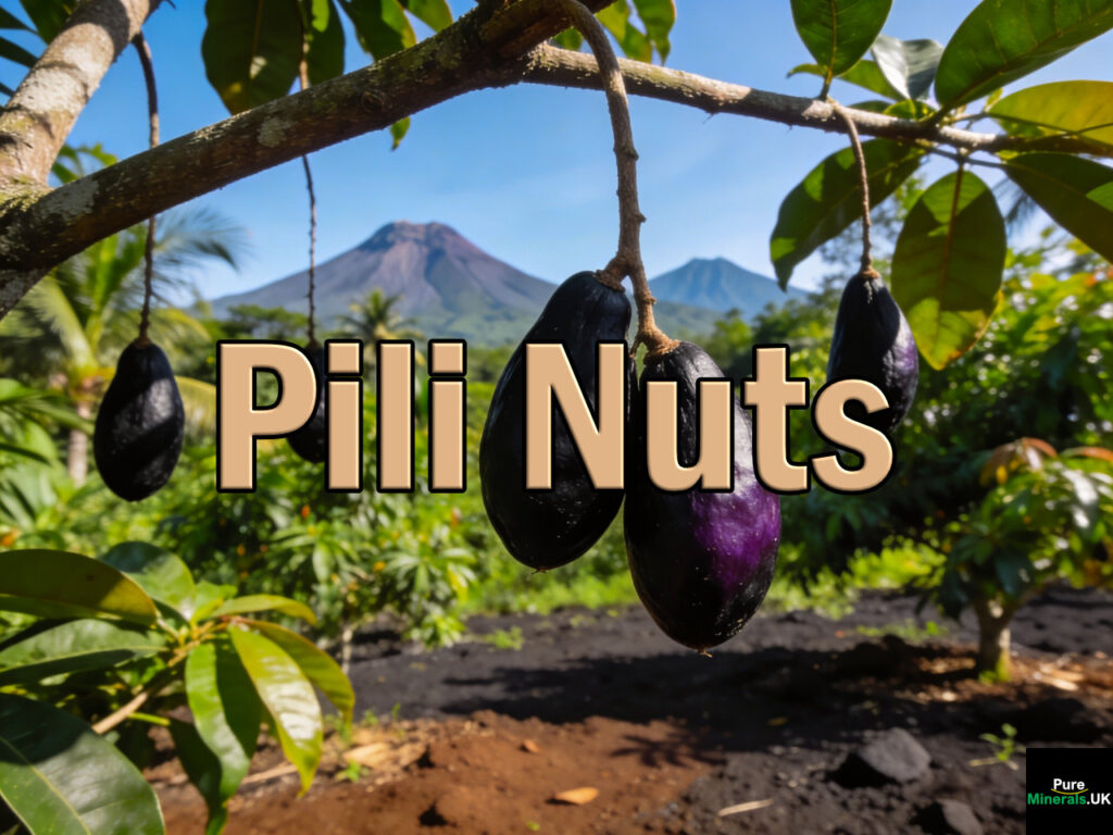Pili nuts are tear-shaped edible seeds called pili nuts from the tropical Canarium ovatum tree, native to the Philippines. They are primarily grown in the rich volcanic soil of the Bicol region in the Philippines.