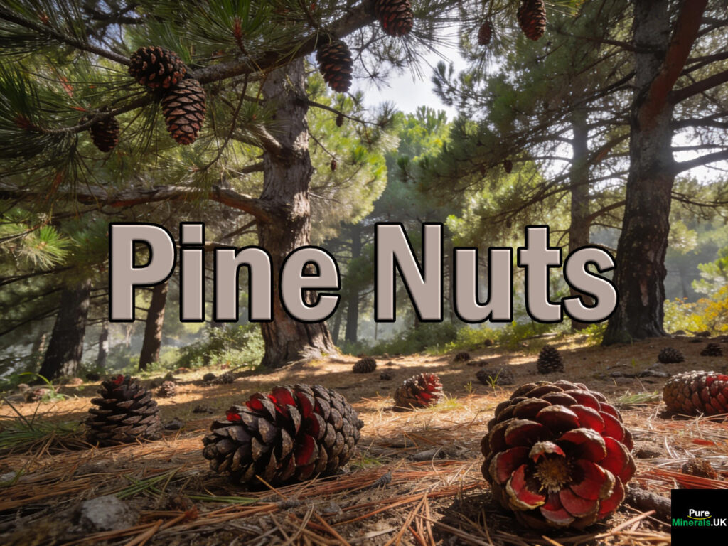 A Turkish Pinus pinea woodland with pine cones on branches and scattered on the woodland floor. Pine cones are the source of pine nuts.