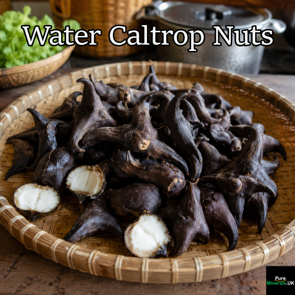 Water caltrop nuts are actually corms and are also referred to as tubers. Pictured here are the finger-like nuts in a Vietnamese kitchen.